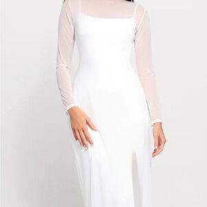 Popilush Chic Long Sleeve White Dress